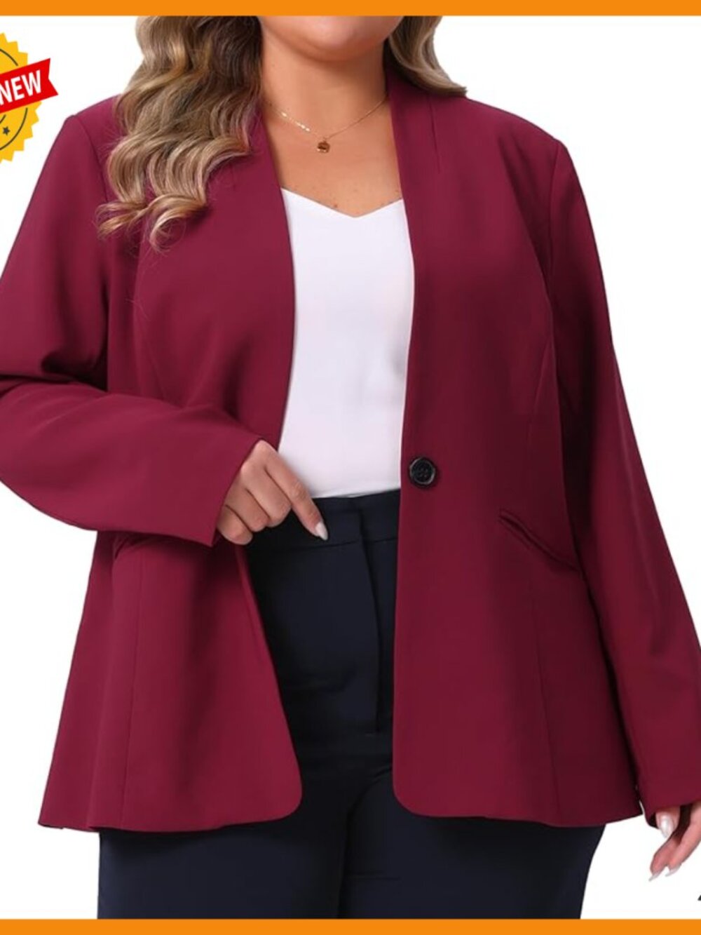 Plus Size Collarless Blazer Open Front Long Sleeve Work Office Jacket